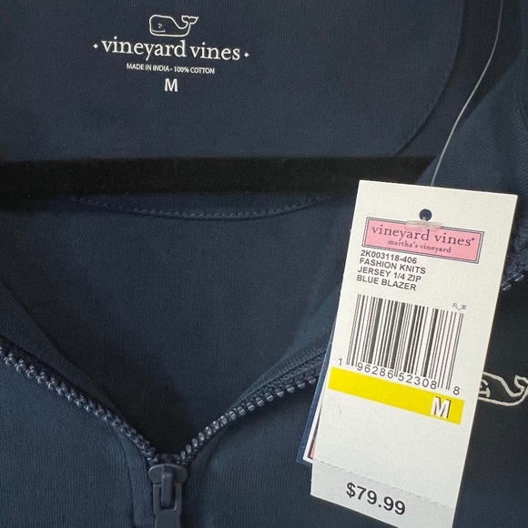Vineyard Vines Fashion Knits Jersey Pullover Sweatshirt 1/4 Zip - Navy - Medium - Picture 2 of 3